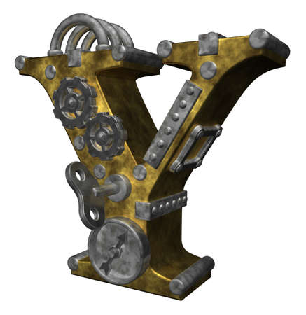 steampunk letter y on white background - 3d illustrationの写真素材