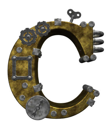 steampunk letter c on white background - 3d illustrationの写真素材