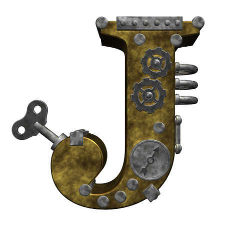 steampunk letter j on white background - 3d illustrationの写真素材