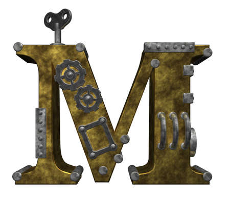 steampunk letter m on white background - 3d illustrationの写真素材