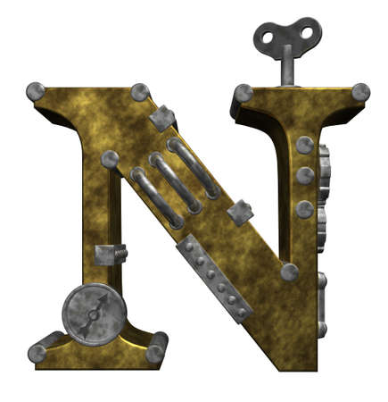 steampunk letter n on white background - 3d illustrationの写真素材