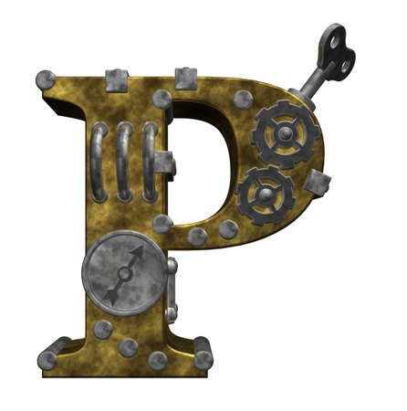 steampunk letter p on white background - 3d illustrationの写真素材
