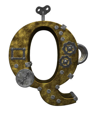 steampunk letter q on white background - 3d illustrationの写真素材