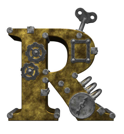 steampunk letter r on white background - 3d illustrationの写真素材