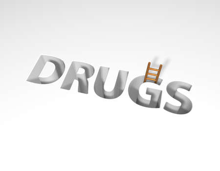 the word drugs and a ladder - 3d illustrationの写真素材