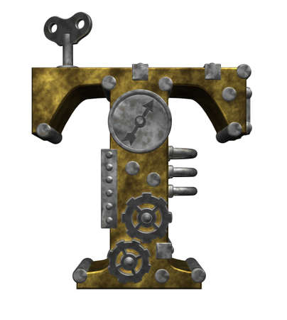 steampunk letter t on white background - 3d illustrationの写真素材