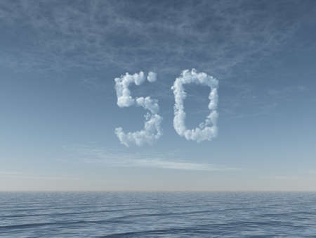 clouds makes the shape of number fifty over water - 3d illustration