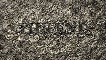 the end tag on stone wall - 3d illustrationの写真素材
