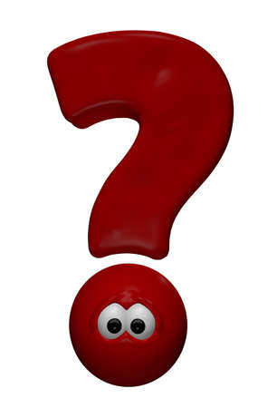 red question mark with eyes - 3d cartoon illustrationの写真素材