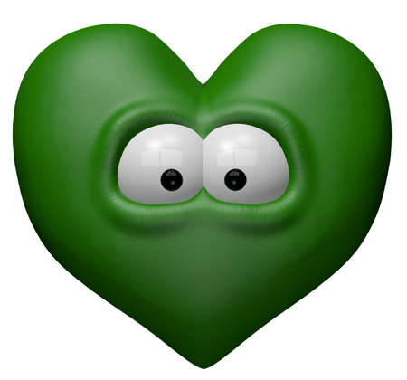 green heart with eyes - 3d cartoon illustrationの写真素材