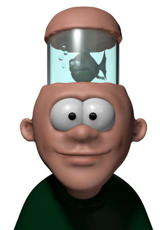 man with aquarium in his head - 3d cartoon illustrationの写真素材