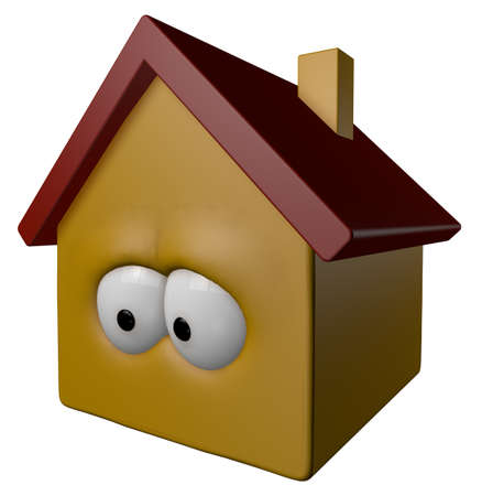 cartoon house with eyes - 3d illustrationの写真素材