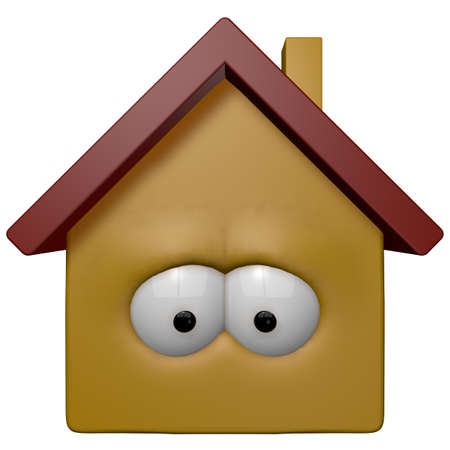 cartoon house with eyes - 3d illustrationの写真素材