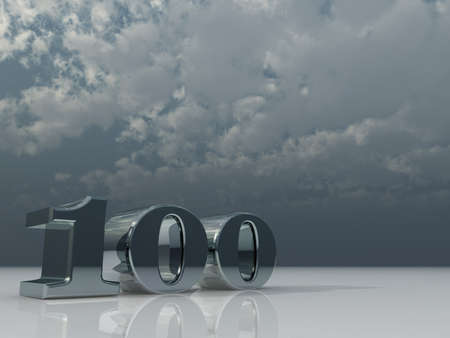 number one hundred under cloudy sky - 3d illustrationの写真素材