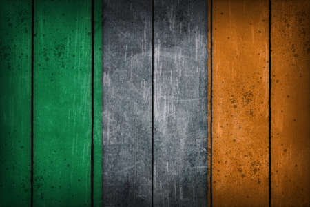 ireland flag painted on old wooden woundの写真素材