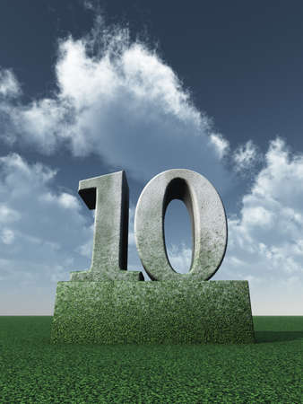 stone number ten monument under cloudy blue sky - 3d illustrationの写真素材