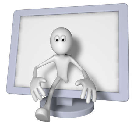 white guy and flatscreen monitor - 3d illustrationの写真素材