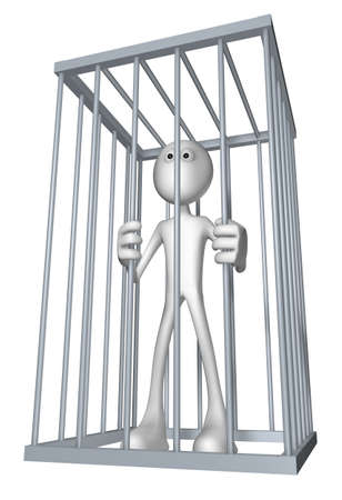 white guy in a cage - 3d illustrationの写真素材