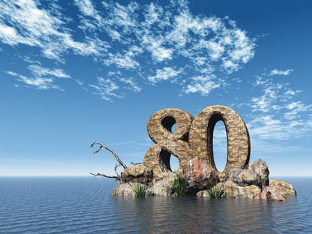 the number eighty - 80 -  at the ocean - 3d illustrationの写真素材