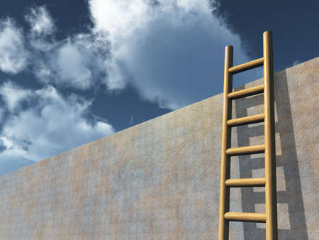 ladder on wall in front of cloudy sky - 3d illustrationの写真素材