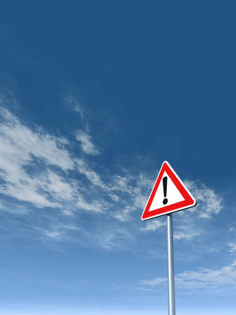 warning roadsign under cloudy blue sky - 3d illustrationの写真素材