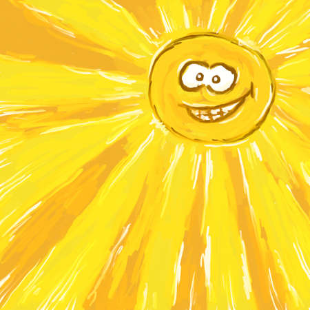 funny painted cartoon sun illustrationの写真素材