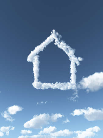 clouds forms a house in the sky - 3d illustrationの写真素材