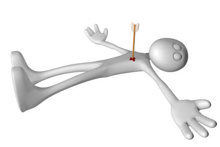 white dead guy with arrow in heart - 3d illustrationの写真素材