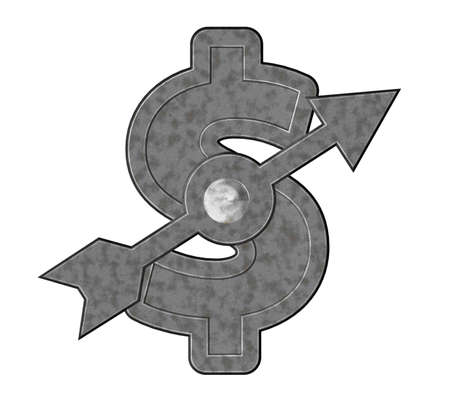metal dollar symbol with arrow - 3d illustrationの写真素材