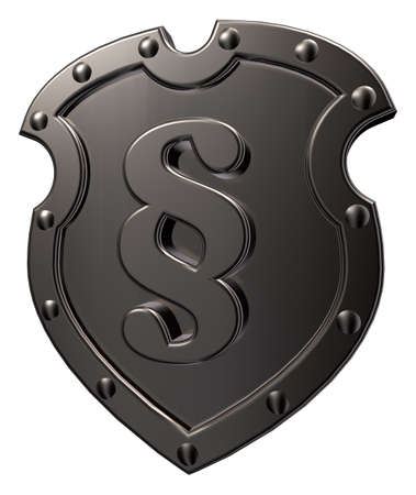 metal shield with paragraph sign on white background - 3d illustrationの写真素材