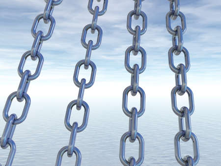 metal chains in front of cloudy sky - 3d illustrationの写真素材