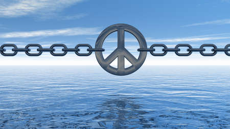 chain with metal peace symbol over water  - 3d illustration