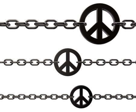 chains with metal peace symbol on white background - 3d illustrationの写真素材