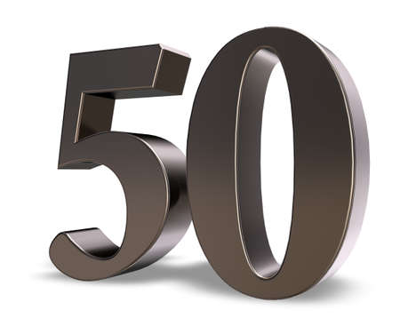 metal number fifty on white background - 3d illustrationの写真素材