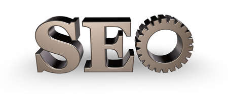 seo tag with gear wheel - 3d illustrationの写真素材