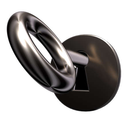 keyhole and key on white background - 3d illustrationの写真素材