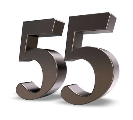 metal number fifty five on white background - 3d illustrationの写真素材