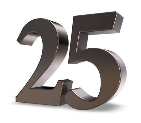 metal number twenty five on white background - 3d illustrationの写真素材