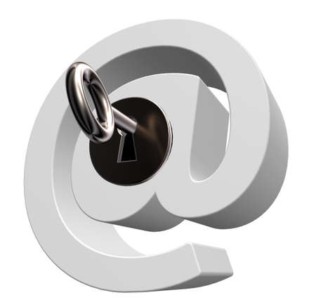 email symbol with key on white background- 3d illustrationの写真素材