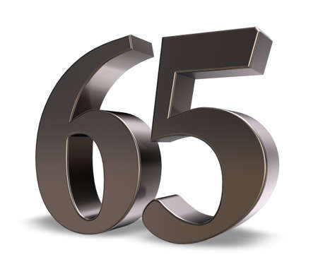 metal number sixty five on white background - 3d illustrationの写真素材