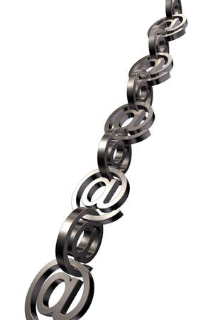 metal email chain on white background - 3d illustrationの写真素材