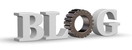 the word blog with gear wheel - 3d illustrationの写真素材