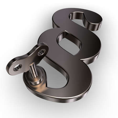 paragraph symbol with wind-up key on white background - 3d illustrationの写真素材