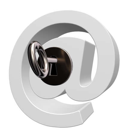 email symbol with key on white background- 3d illustrationの写真素材