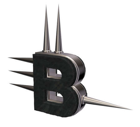 letter b with metal prickles on white background - 3d illustrationの写真素材
