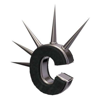 letter c with metal prickles on white background - 3d illustrationの写真素材