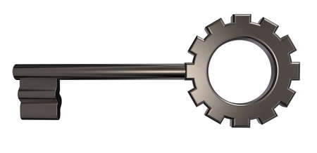 gear wheel key on white background - 3d illustrationの写真素材