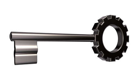gear wheel key on white background - 3d illustrationの写真素材