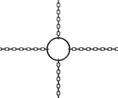 metal chains on white background - 3d illustrationの写真素材