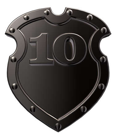 metal shield with the number ten - 10 -  on white background - 3d illustrationの写真素材